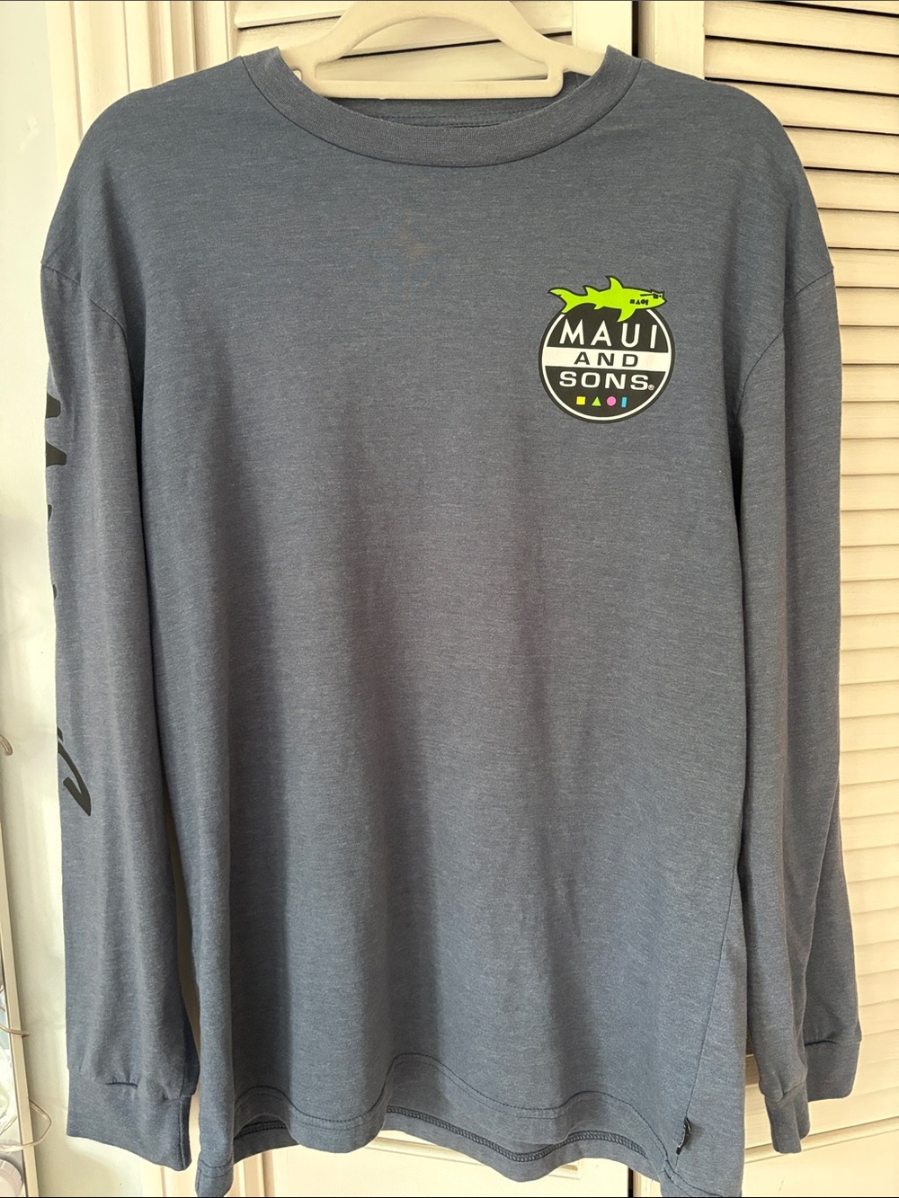 Maui and Sons Long Sleeve Logo Tee - Slate Blue with Neon Accent